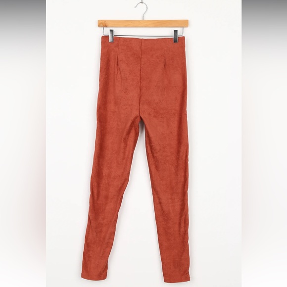 Dear Friends Rust Red Vegan Suede High Waisted Pants - Picture 6 of 13